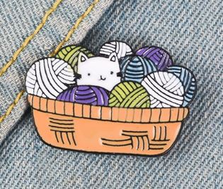 Cat in a Wool Basket Pin Badge